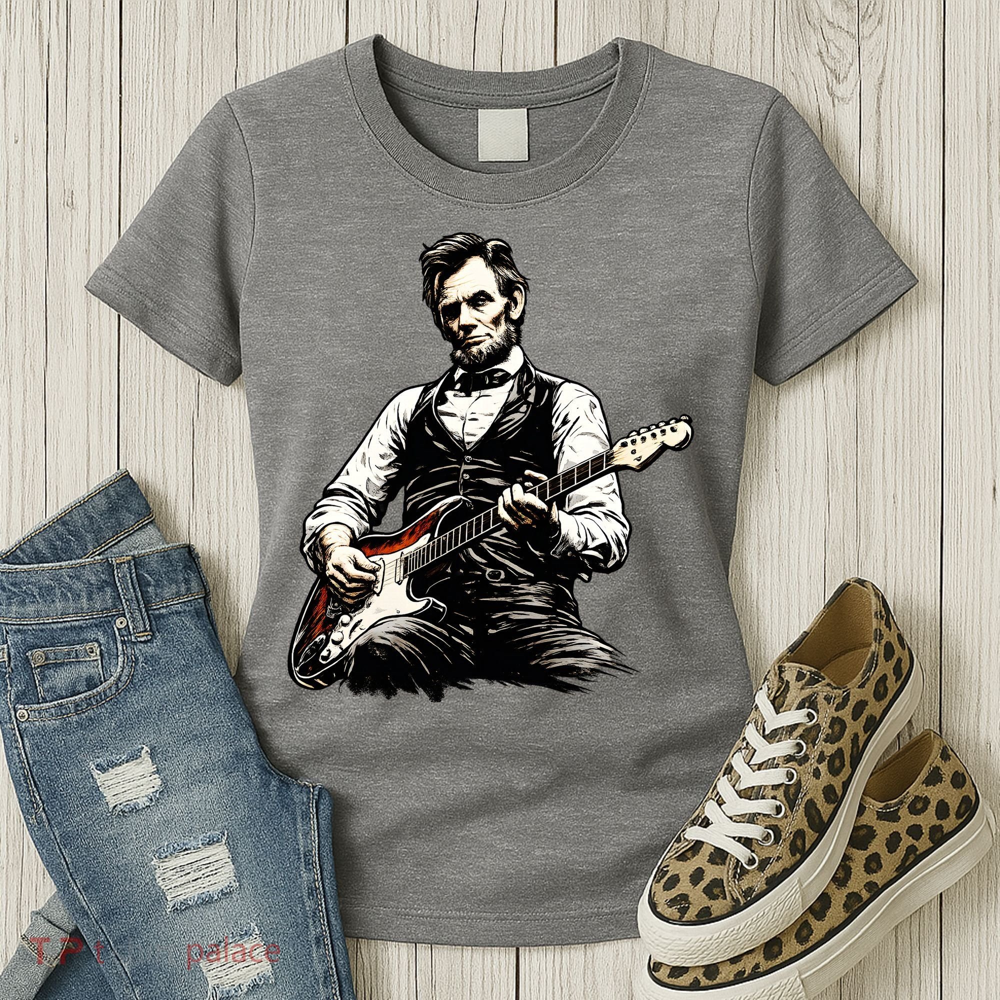 President Abraham Lincoln Abe Playing Guitar Women's T-Shirt