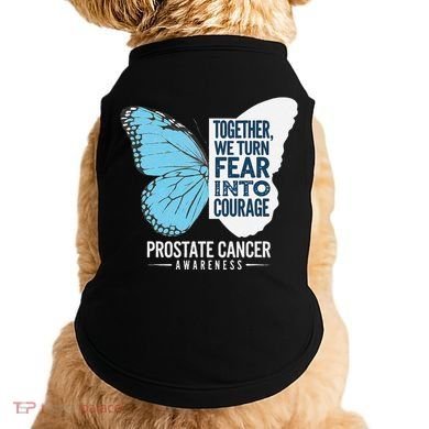 Prostate Awareness Light Blue Ribbon Fear Into Courage Doggie Tank