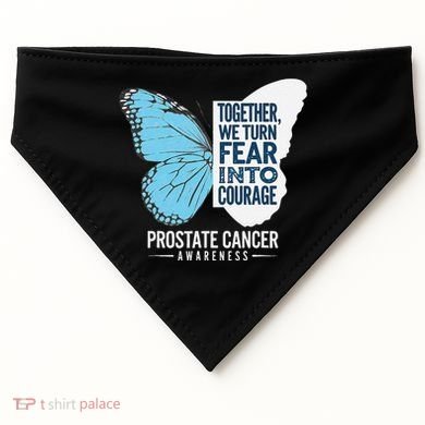 Prostate Awareness Light Blue Ribbon Fear Into Courage USA-Made Doggie Bandana
