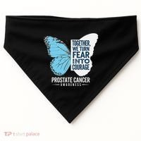 Prostate Awareness Light Blue Ribbon Fear Into Courage USA-Made Doggie Bandana thumb 0