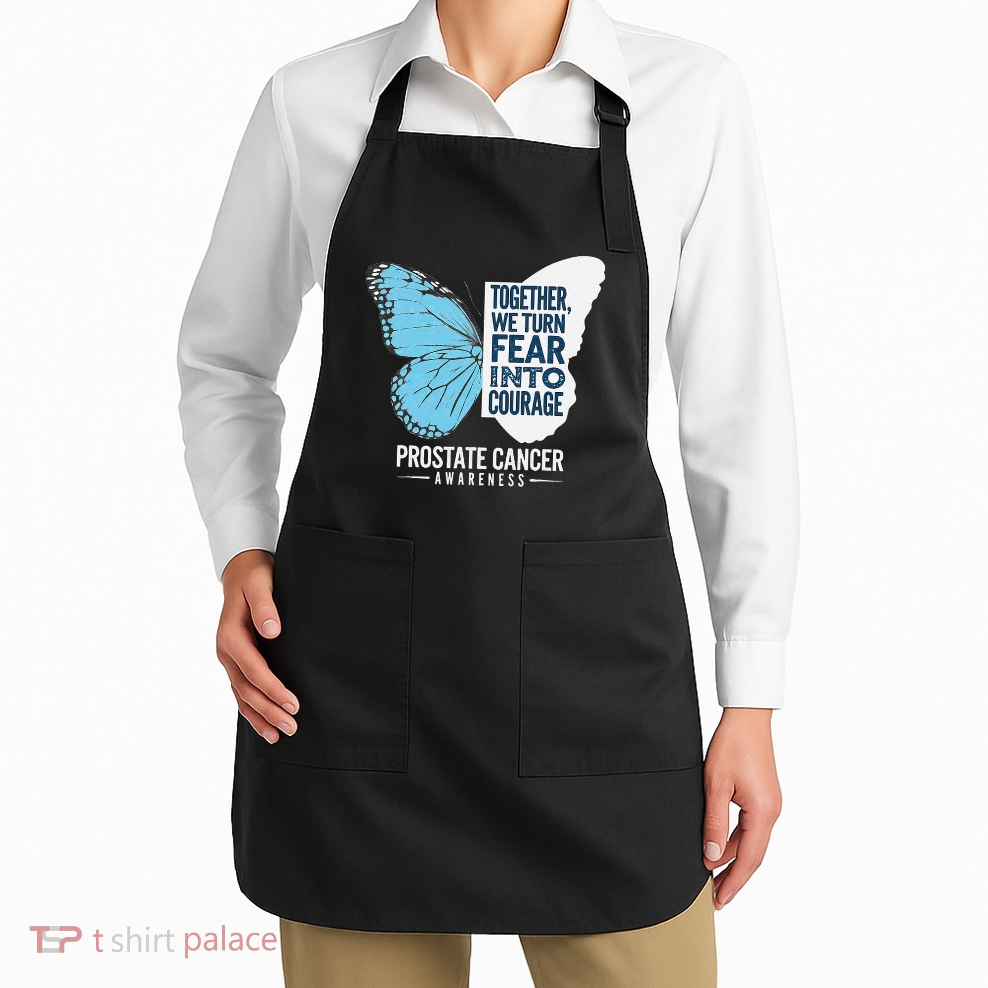 Prostate Awareness Light Blue Ribbon Fear Into Courage Apron