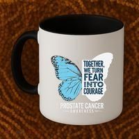 Prostate Awareness Light Blue Ribbon Fear Into Courage Coffee Mug thumb 2