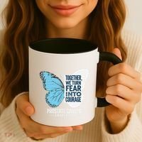 Prostate Awareness Light Blue Ribbon Fear Into Courage Coffee Mug thumb 3