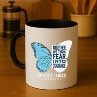 Prostate Awareness Light Blue Ribbon Fear Into Courage Coffee Mug thumb 4