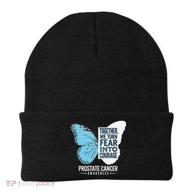 Prostate Awareness Light Blue Ribbon Fear Into Courage Beanie