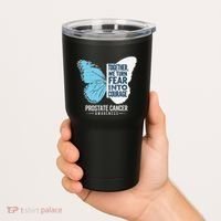 Prostate Awareness Light Blue Ribbon Fear Into Courage Tumbler thumb 2