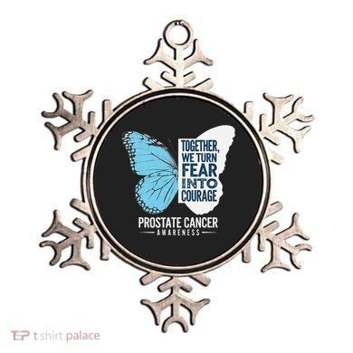 Prostate Awareness Light Blue Ribbon Fear Into Courage Ornament