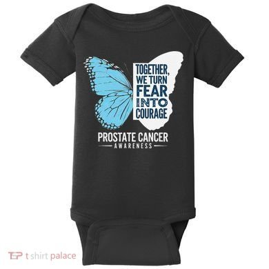 Prostate Awareness Light Blue Ribbon Fear Into Courage Baby Bodysuit