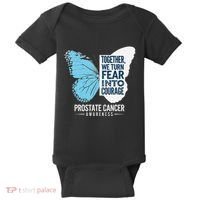 Prostate Awareness Light Blue Ribbon Fear Into Courage Baby Bodysuit thumb 0