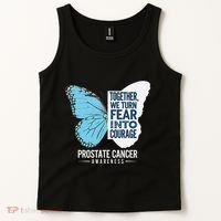 Prostate Awareness Light Blue Ribbon Fear Into Courage Tank Top thumb 2