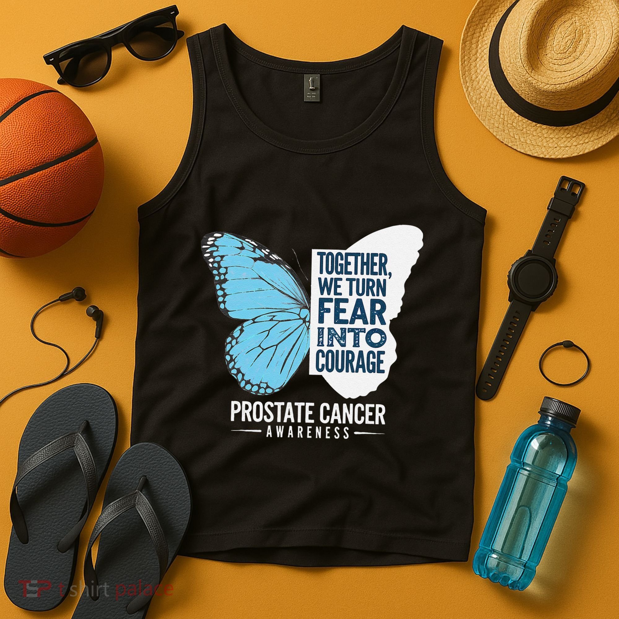 Prostate Awareness Light Blue Ribbon Fear Into Courage Tank Top