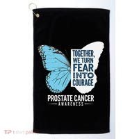 Prostate Awareness Light Blue Ribbon Fear Into Courage Golf Towel thumb 0