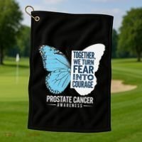 Prostate Awareness Light Blue Ribbon Fear Into Courage Golf Towel thumb 1