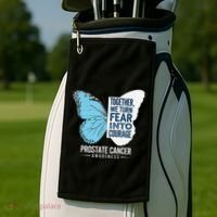 Prostate Awareness Light Blue Ribbon Fear Into Courage Golf Towel thumb 2