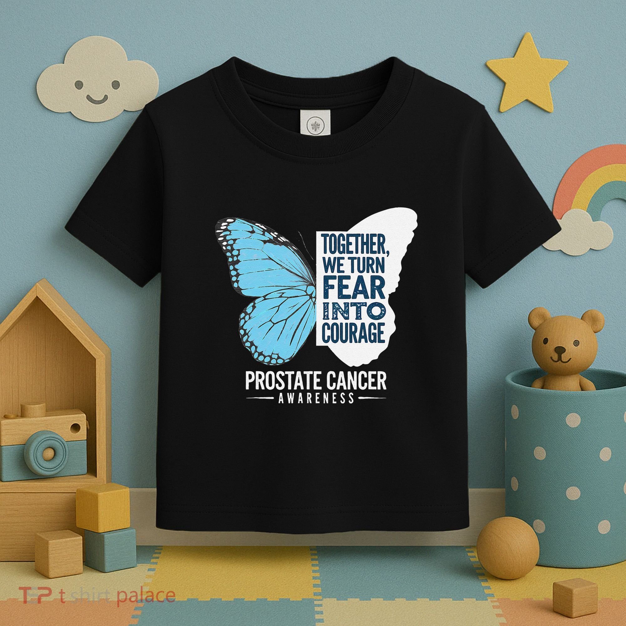 Prostate Awareness Light Blue Ribbon Fear Into Courage Toddler T-Shirt
