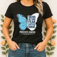 Prostate Awareness Light Blue Ribbon Fear Into Courage Women's T-Shirt thumb 2