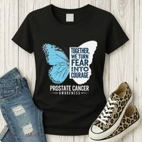 Prostate Awareness Light Blue Ribbon Fear Into Courage Women's T-Shirt thumb 3
