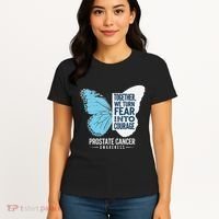 Prostate Awareness Light Blue Ribbon Fear Into Courage Women's T-Shirt thumb 4