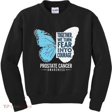 Prostate Awareness Light Blue Ribbon Fear Into Courage Kids Sweatshirt