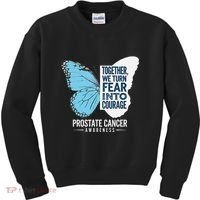 Prostate Awareness Light Blue Ribbon Fear Into Courage Kids Sweatshirt thumb 0