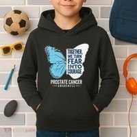 Prostate Awareness Light Blue Ribbon Fear Into Courage Kids Hoodie thumb 2