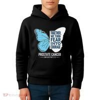 Prostate Awareness Light Blue Ribbon Fear Into Courage Kids Hoodie thumb 4