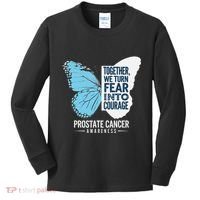 Prostate Awareness Light Blue Ribbon Fear Into Courage Kids Long Sleeve Shirt thumb 0