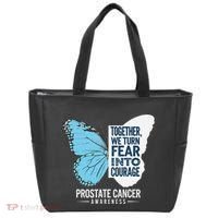 Prostate Awareness Light Blue Ribbon Fear Into Courage Tote Bag thumb 0