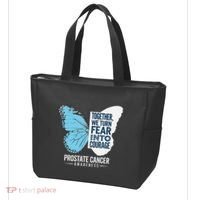 Prostate Awareness Light Blue Ribbon Fear Into Courage Tote Bag thumb 3
