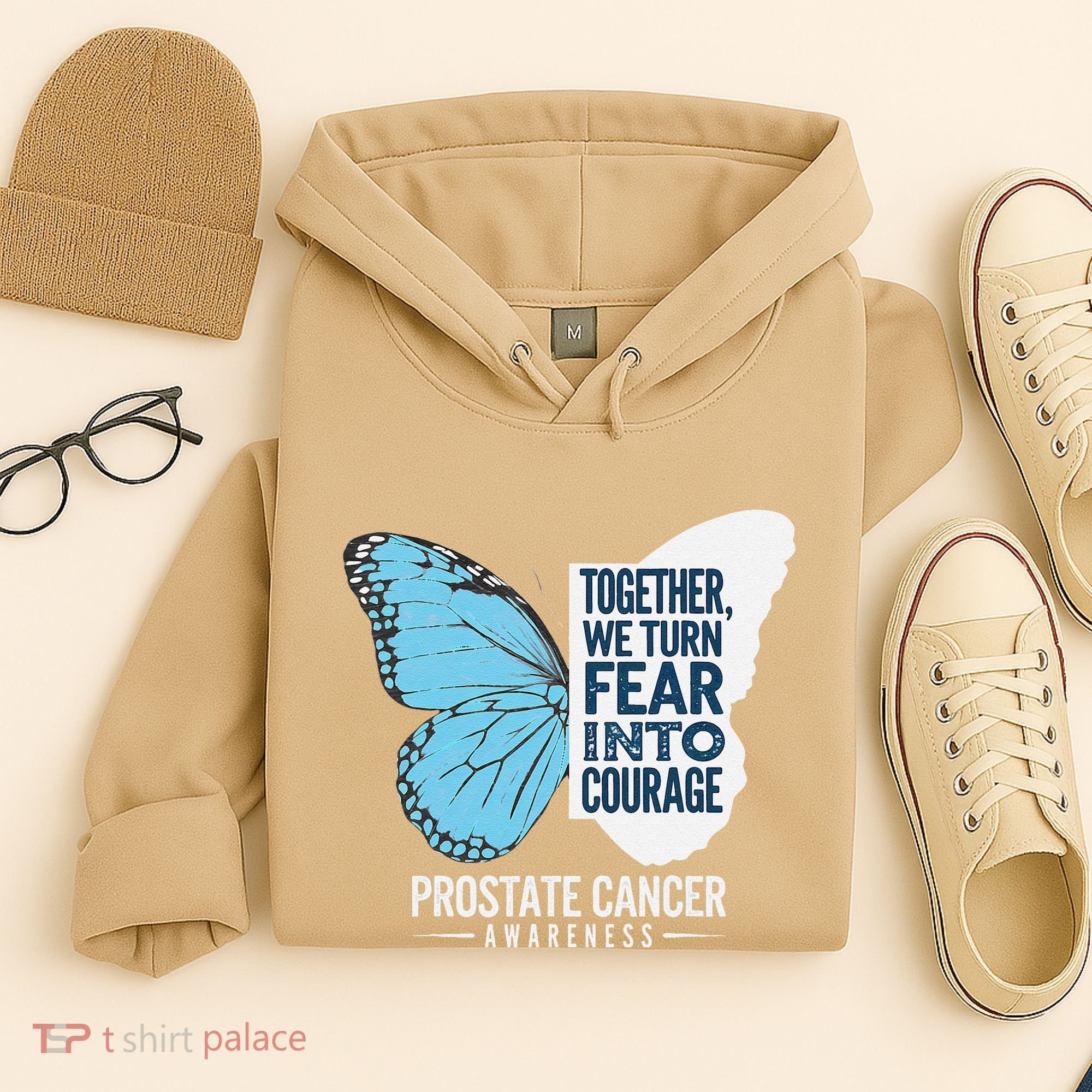 Prostate Awareness Light Blue Ribbon Fear Into Courage Hoodie