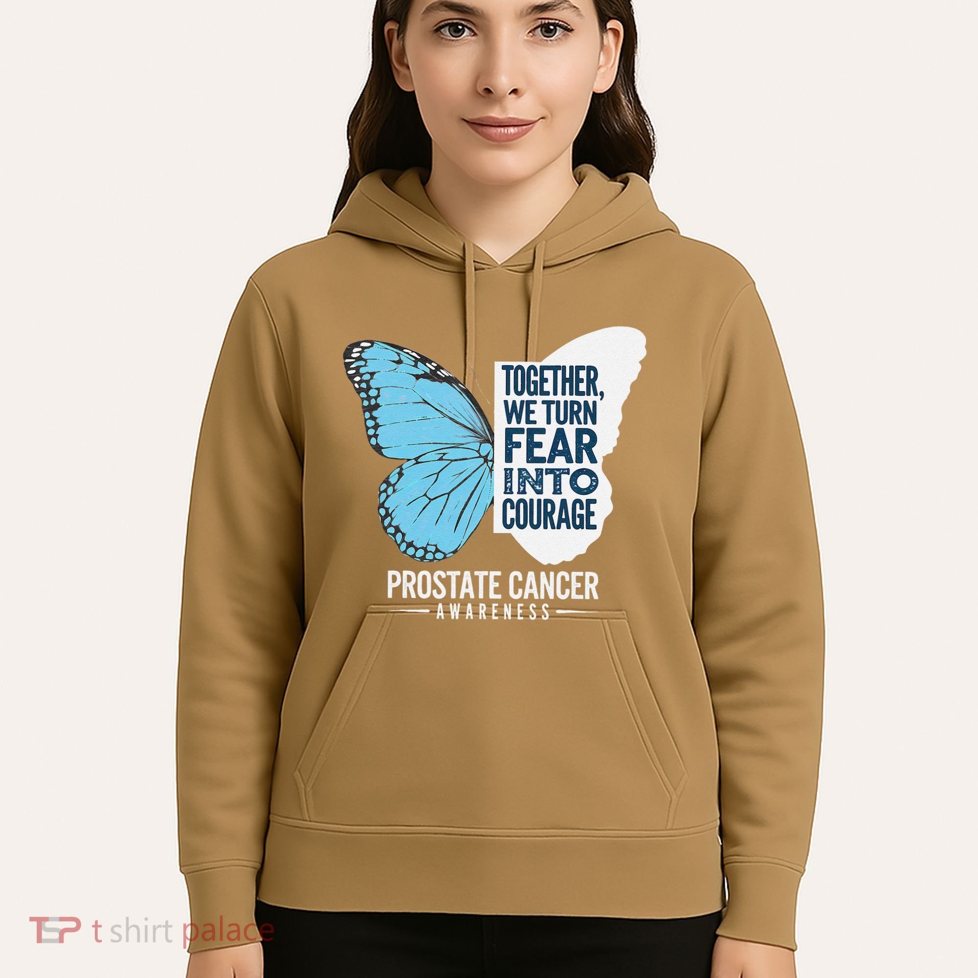 Prostate Awareness Light Blue Ribbon Fear Into Courage Hoodie