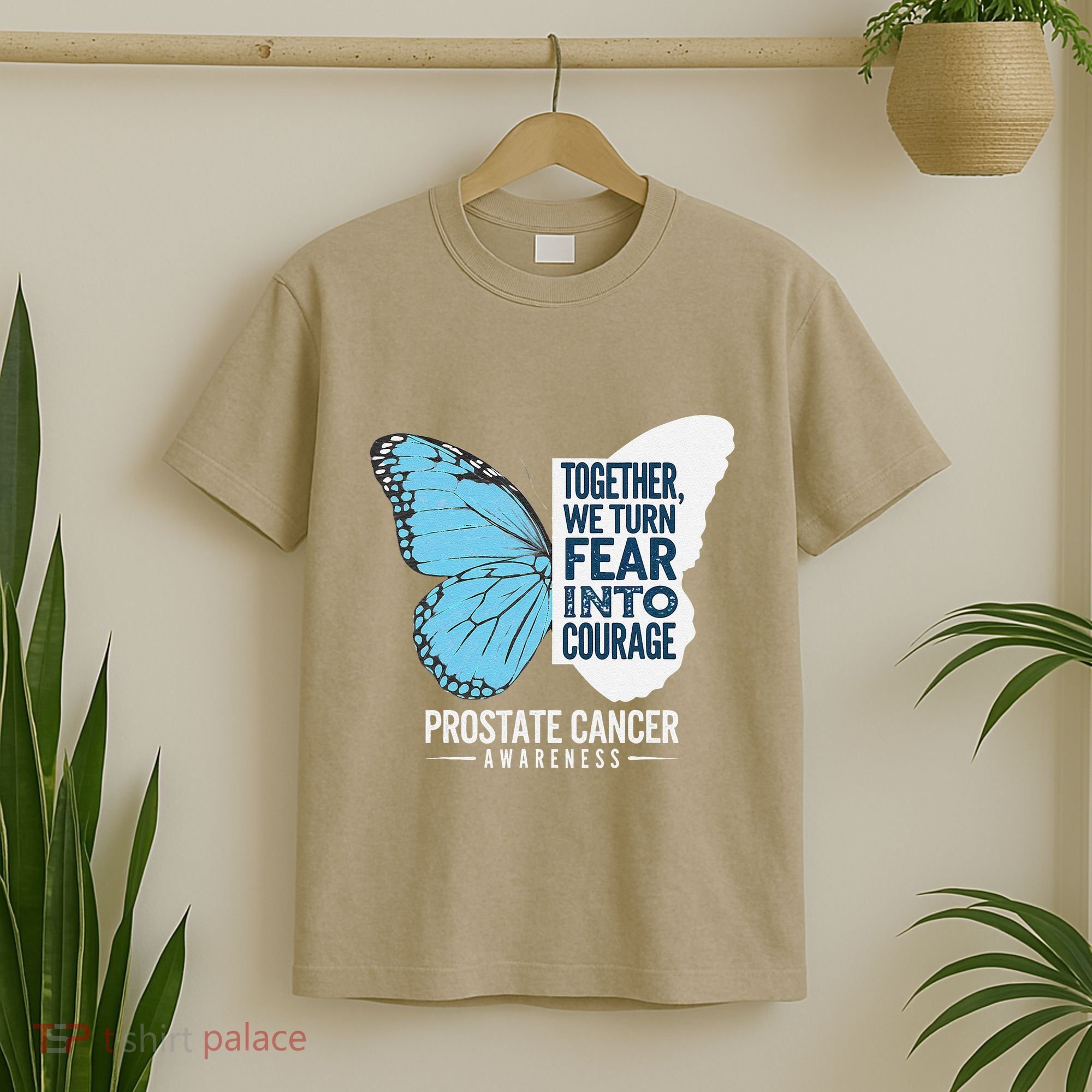Prostate Awareness Light Blue Ribbon Fear Into Courage T-Shirt