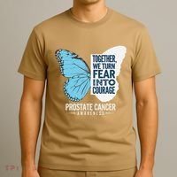 Prostate Awareness Light Blue Ribbon Fear Into Courage T-Shirt thumb 3
