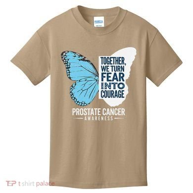Prostate Awareness Light Blue Ribbon Fear Into Courage Kids T-Shirt