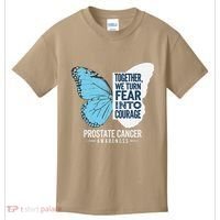 Prostate Awareness Light Blue Ribbon Fear Into Courage Kids T-Shirt thumb 0