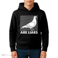 Pigeons Are Liars ArenT Real Spies Birds Pun Kids Hoodie thumb 4