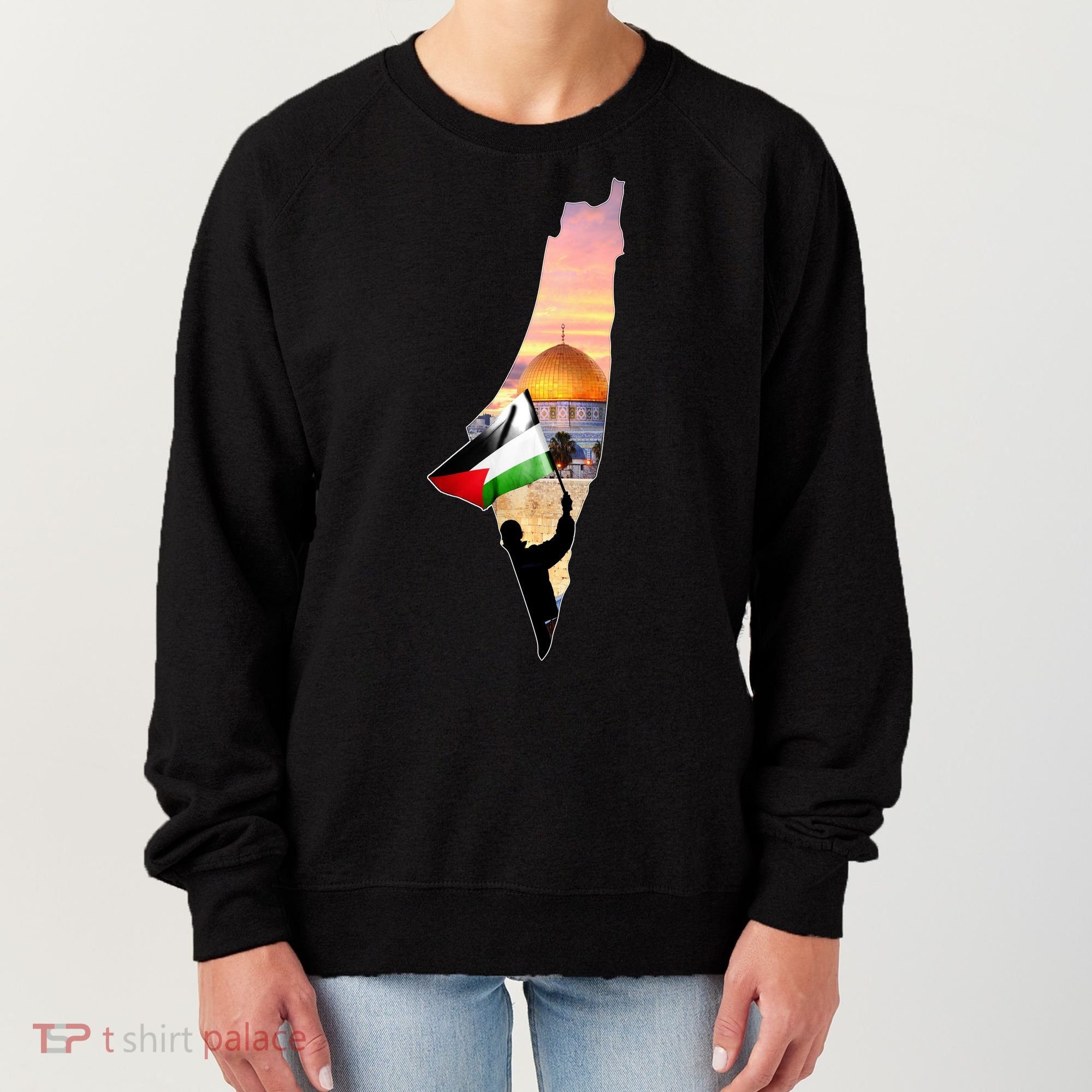 Palestine Map Flag Jerusalem's City Support Gaza Women's Sweatshirt