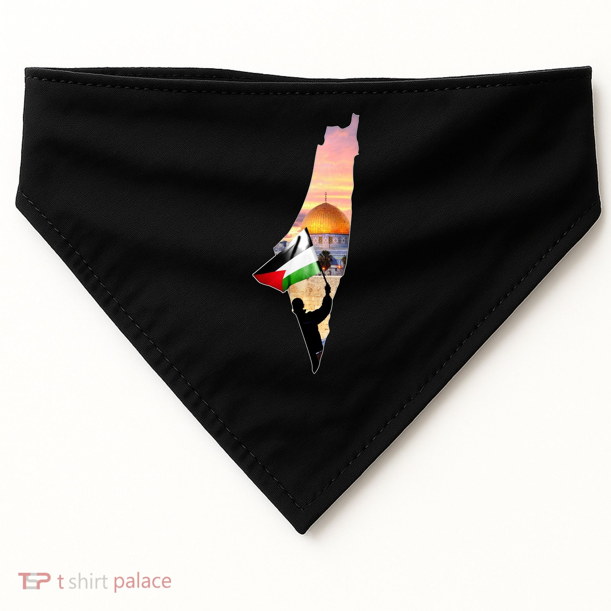Palestine Map Flag Jerusalem's City Support Gaza USA-Made Doggie Bandana