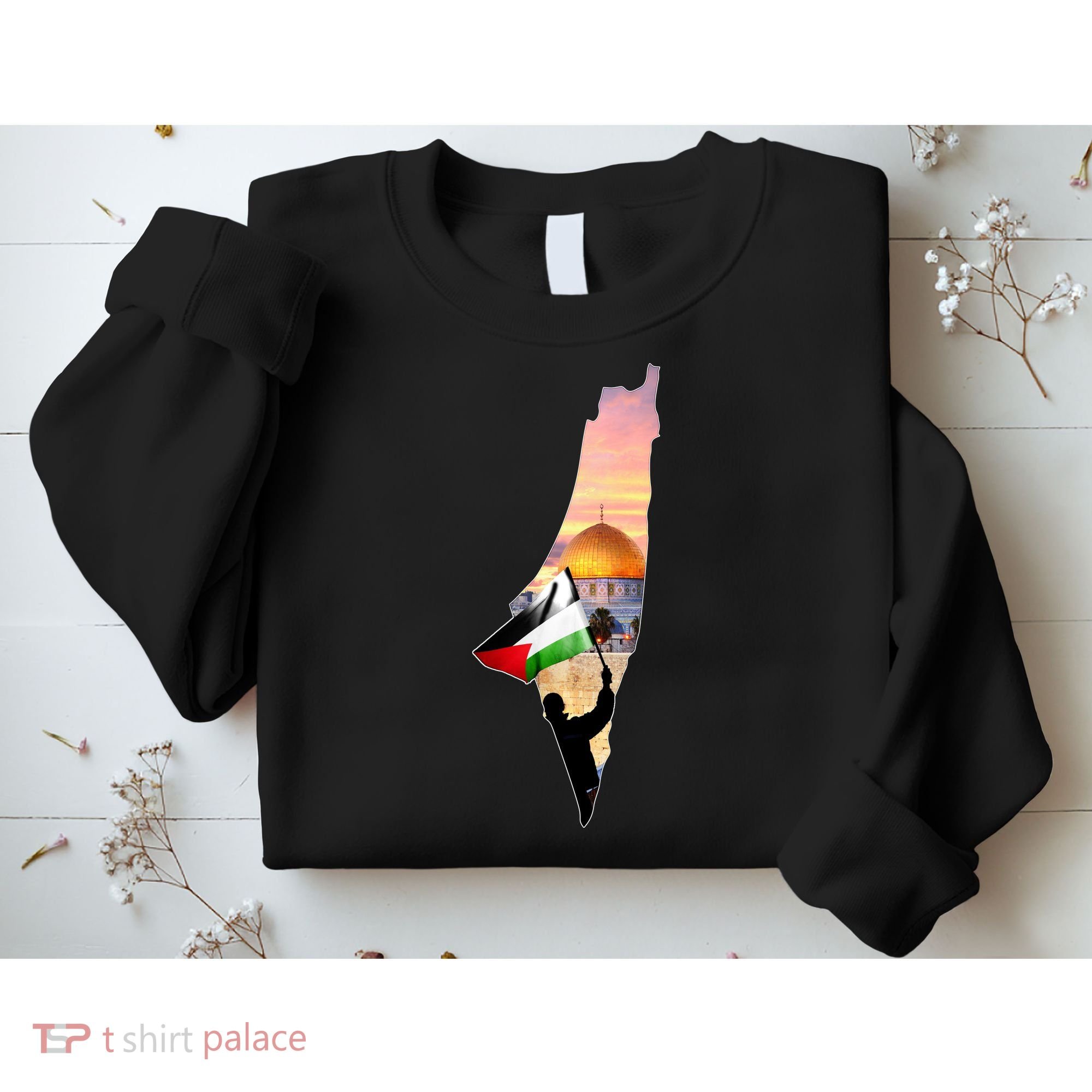 Palestine Map Flag Jerusalem's City Support Gaza Sweatshirt