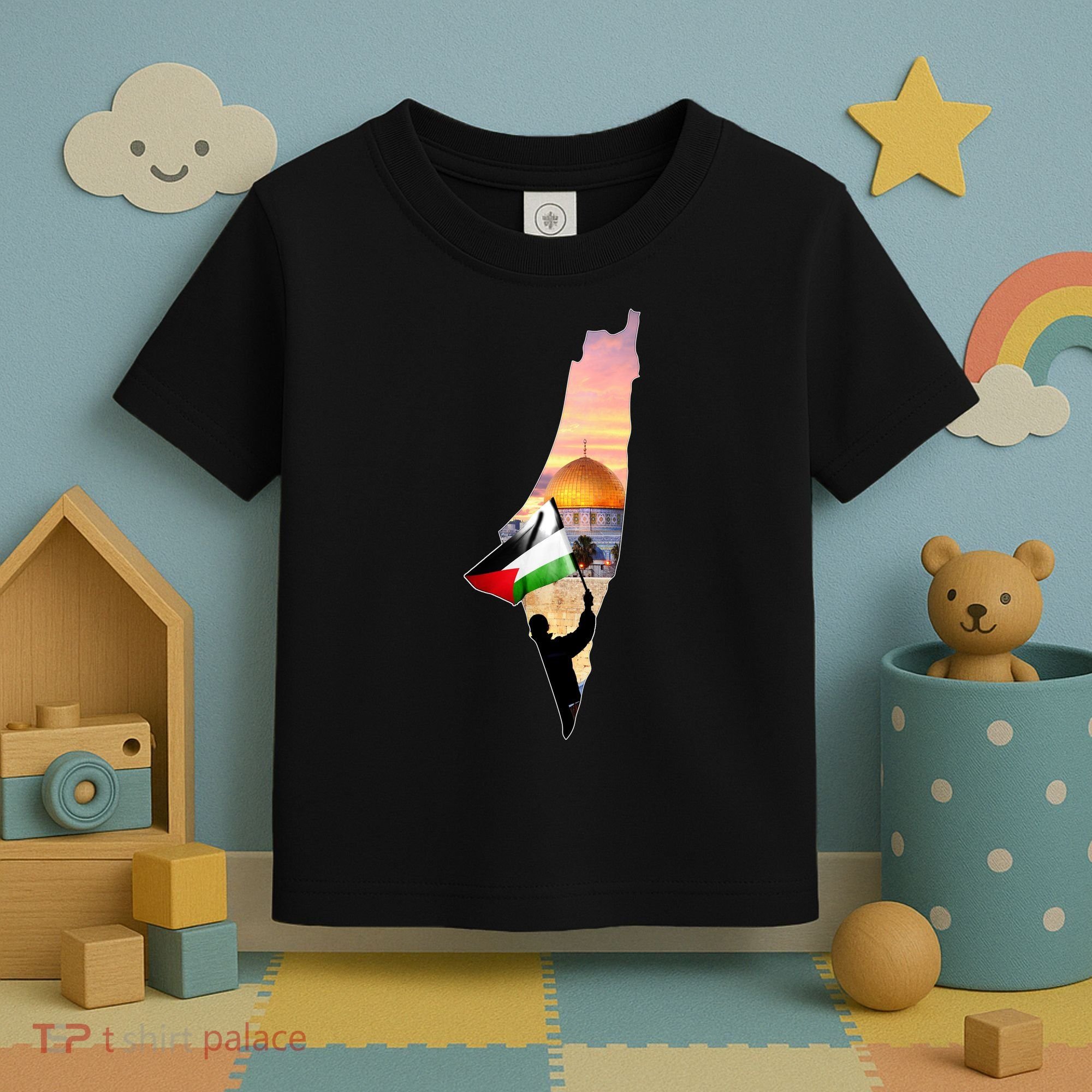 Palestine Map Flag Jerusalem's City Support Gaza Toddler T-Shirt