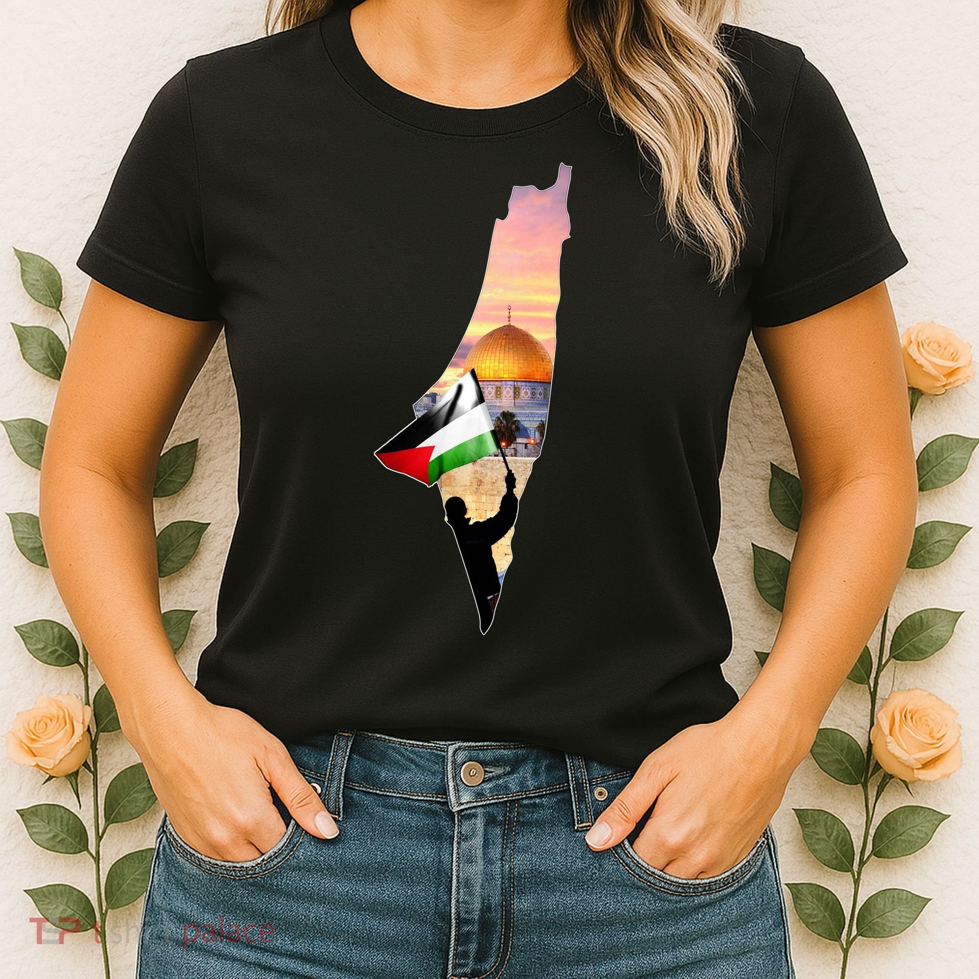 Palestine Map Flag Jerusalem's City Support Gaza Women's T-Shirt