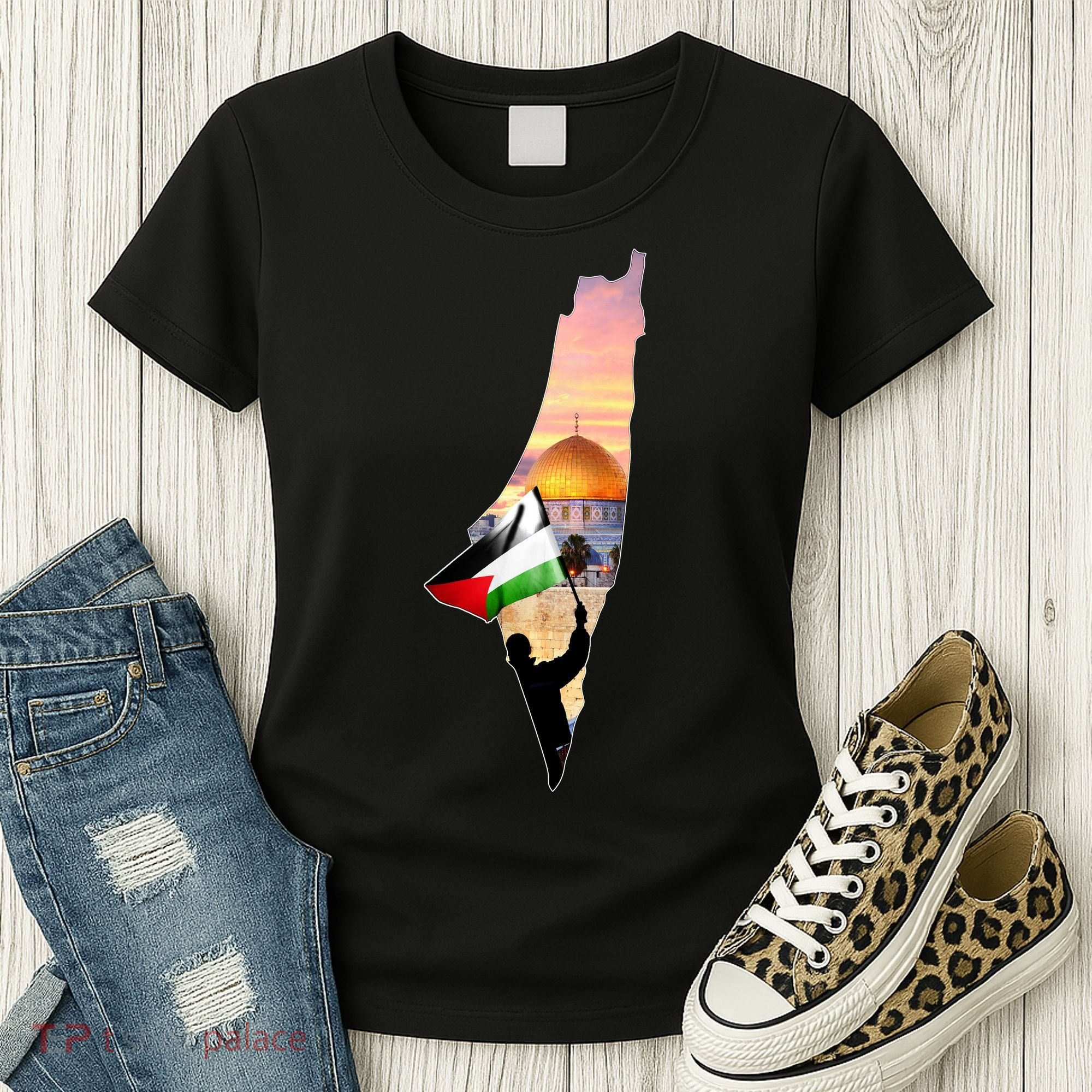 Palestine Map Flag Jerusalem's City Support Gaza Women's T-Shirt