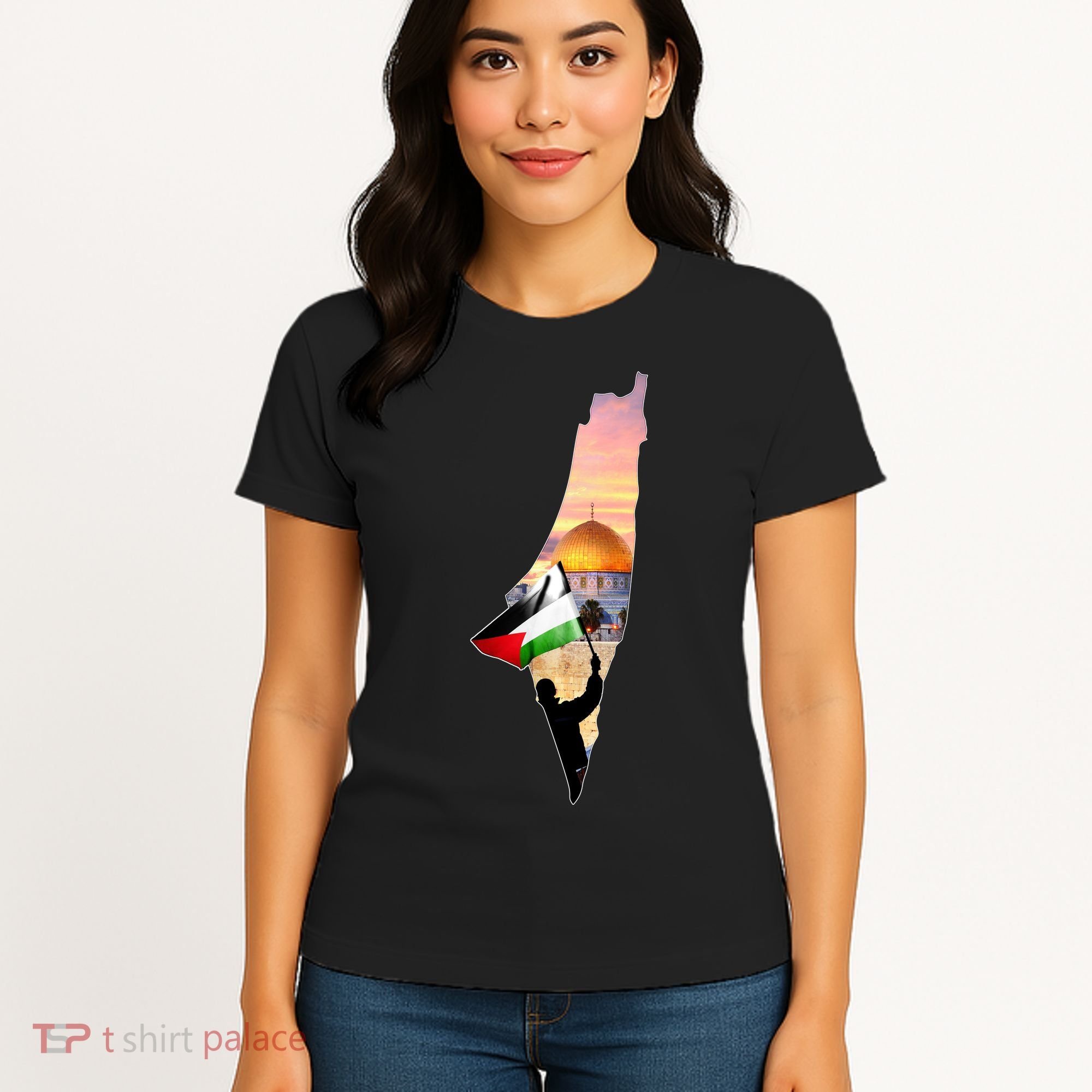 Palestine Map Flag Jerusalem's City Support Gaza Women's T-Shirt