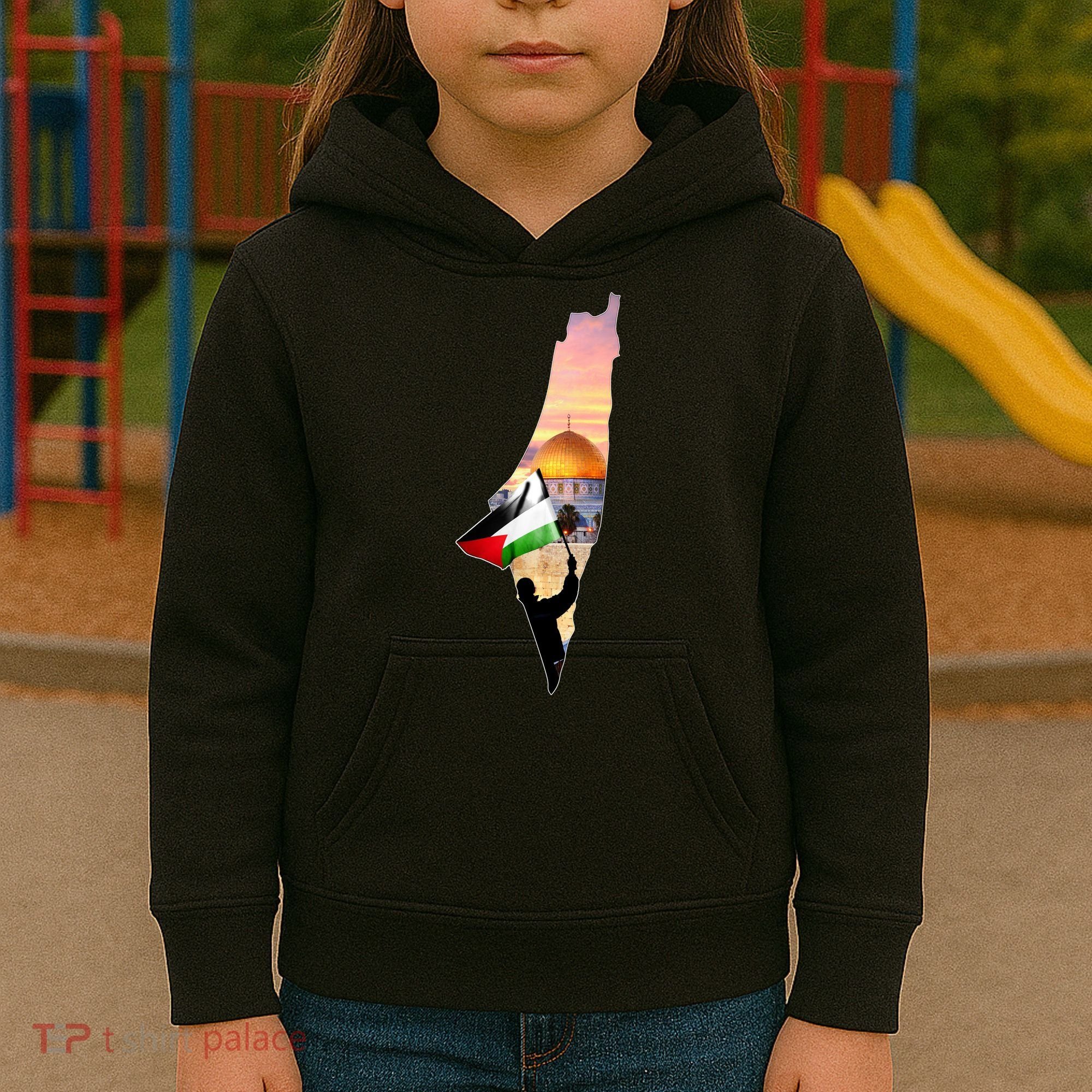 Palestine Map Flag Jerusalem's City Support Gaza Kids Hoodie