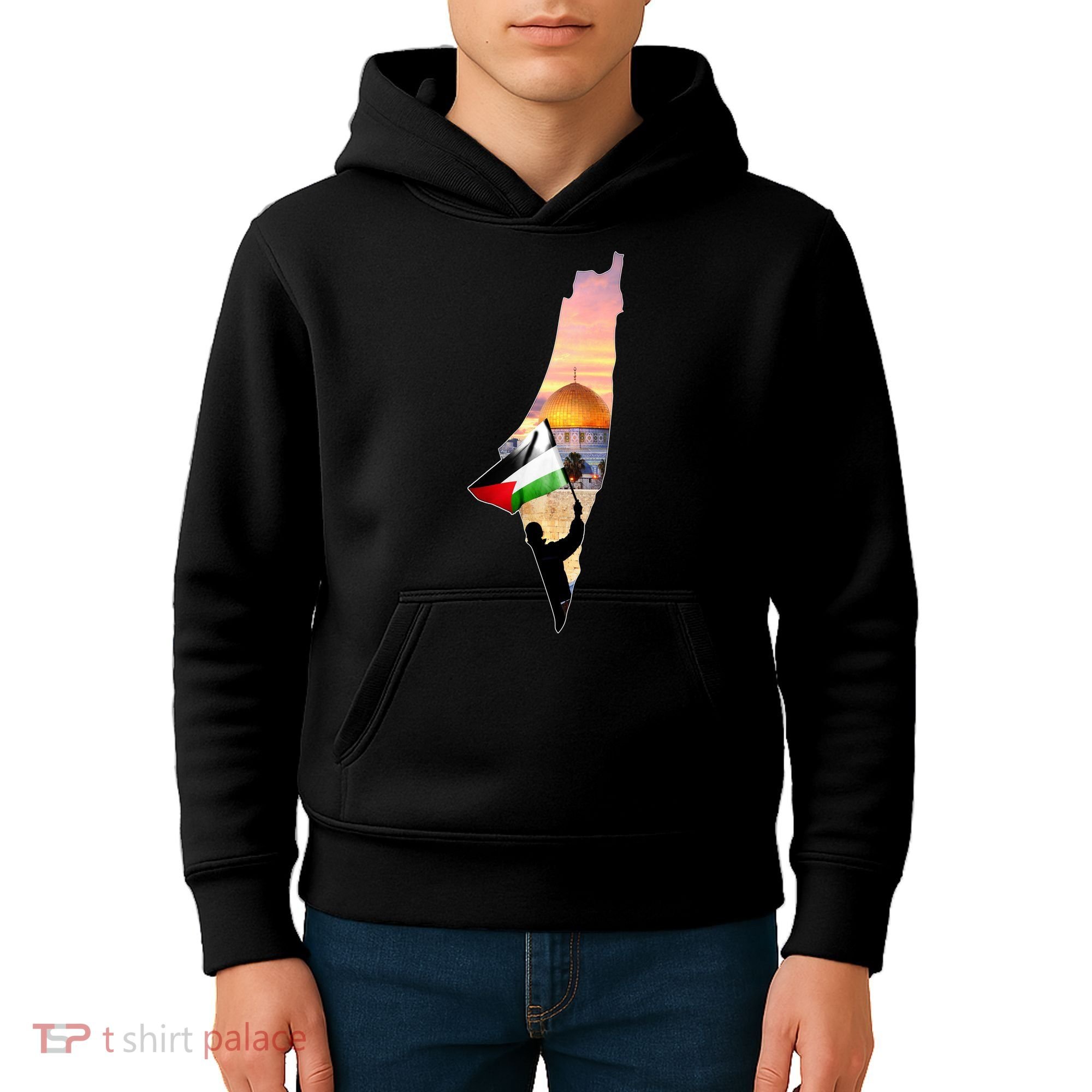 Palestine Map Flag Jerusalem's City Support Gaza Kids Hoodie