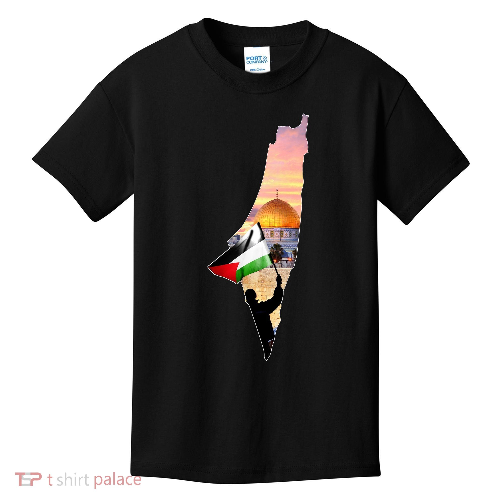 Palestine Map Flag Jerusalem's City Support Gaza Kids T-Shirt