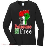 Palestine Will Be Free Raised Fist Women's Long Sleeve Shirt thumb 0