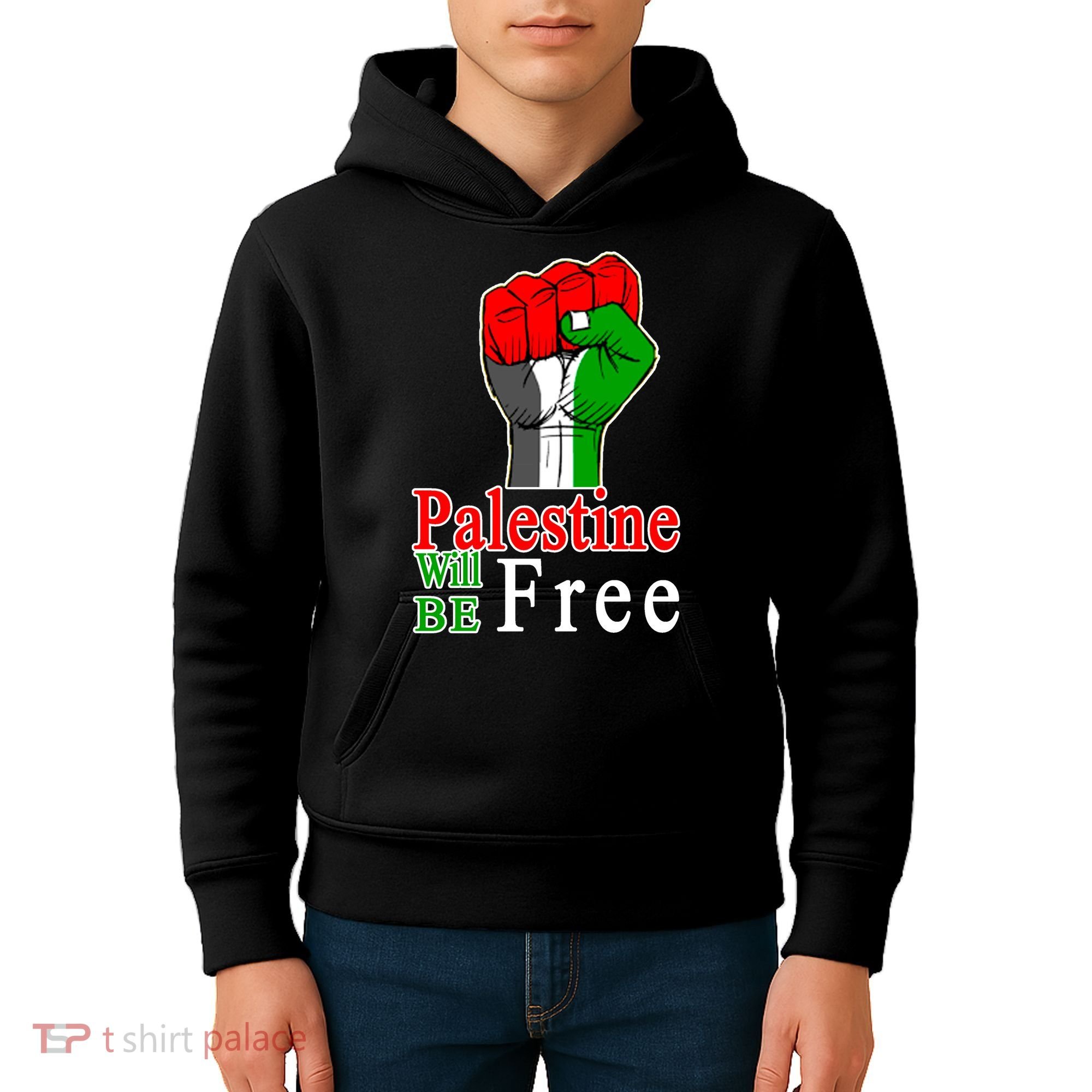 Palestine Will Be Free Raised Fist Kids Hoodie
