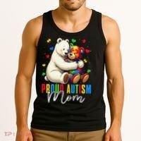 Proud Autism Mom Bear Autism Awareness Autistic Son Daughter Tank Top thumb 3