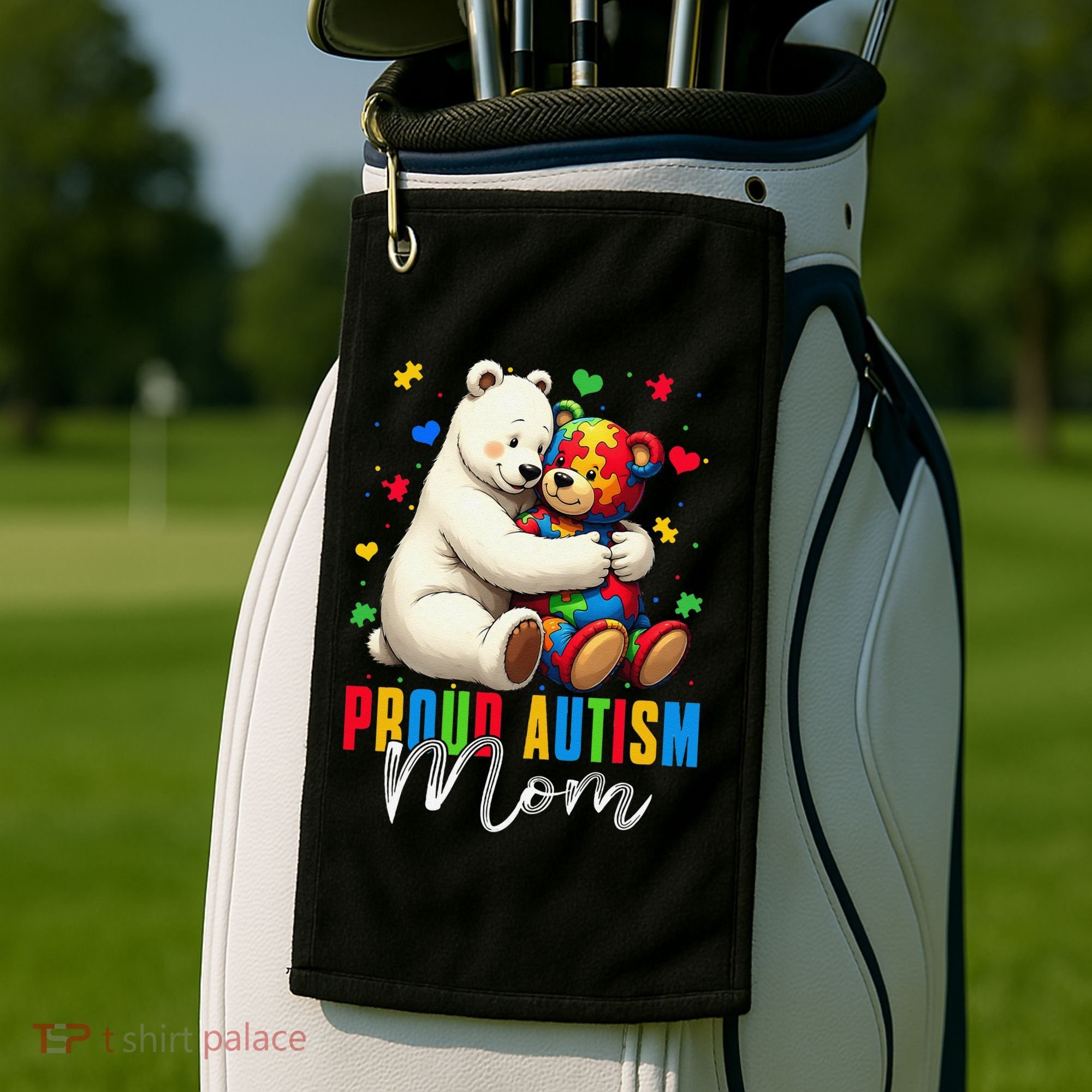 Proud Autism Mom Bear Autism Awareness Autistic Son Daughter Golf Towel